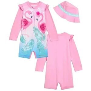 Tommy Bahama Girls Pink Long Sleeve Flamingo Swimsuit Size 3/6 M